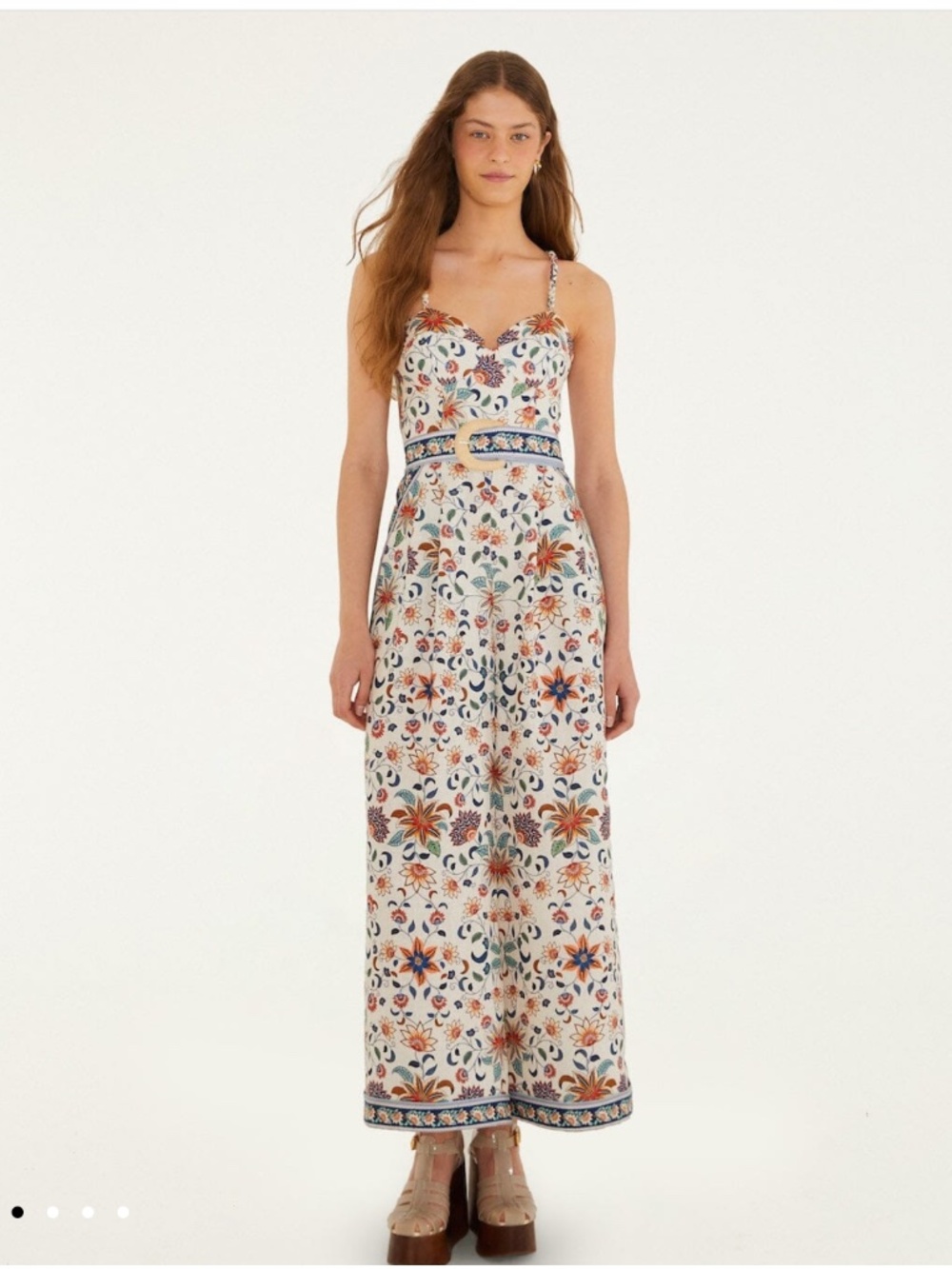 Farm Rio ,Soft Pink Floral Delhi Tapestry Belted Jumpsuit
